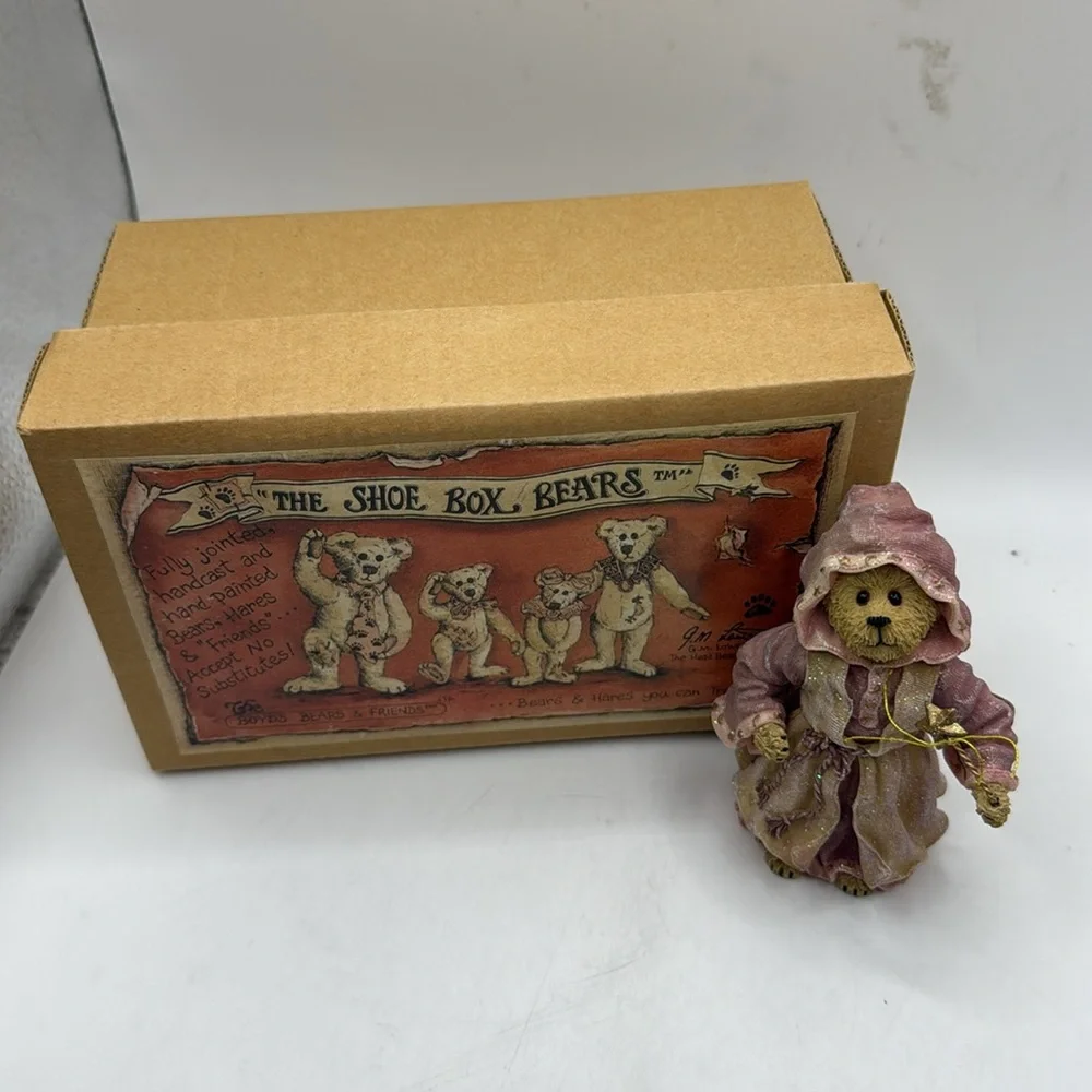 Vtg Shoe Box Bears Boyds Figurine Collectible Moveable Beary Godmother Decor